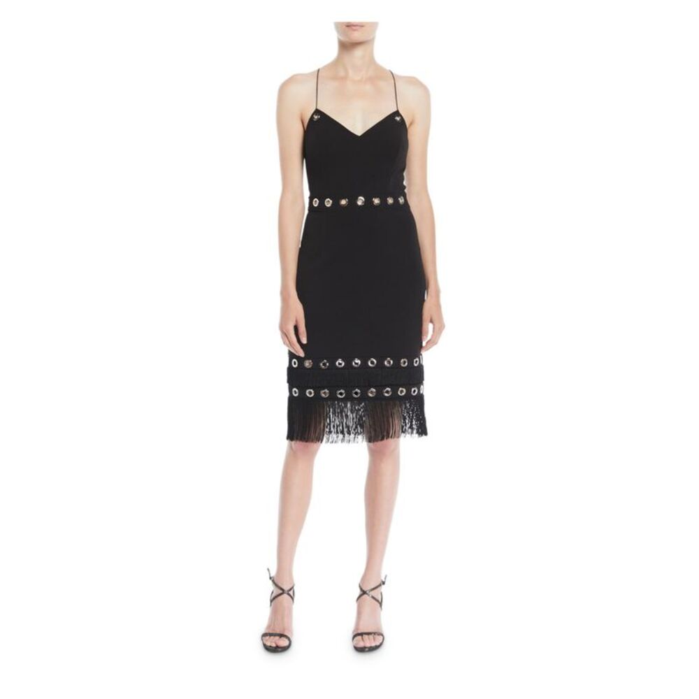 AIDAN AIDAN MATTOX Womens Black O-rings Spaghetti Strap Midi Party Dress 6